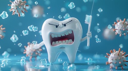 Heroic Tooth Character Defending Oral Health from Bacterial Villains with Toothbrush and Floss