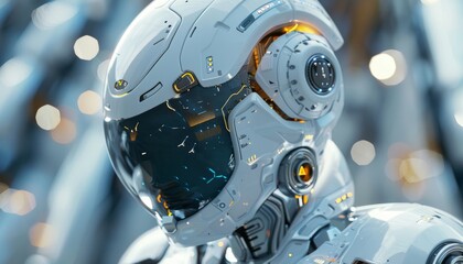 Fototapeta premium A robot with a helmet on its head by AI generated image
