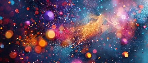 Dynamic sparkling particles flowing in a colorful space