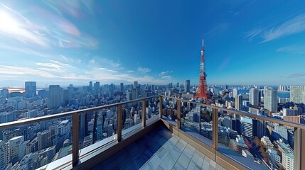 Fototapeta na wymiar Breathtaking panoramic view from the top of Tokyo Tower, showcasing the city's skyline