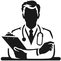 Doctor 🧑‍⚕️. Flat vector style character, Healthcare illustration. Black and white silhouette vector isolated on white background 
