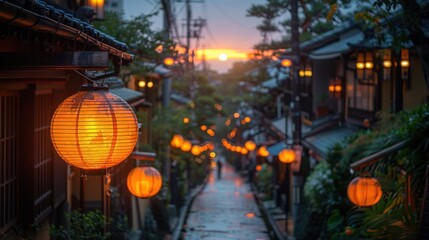 Enchanting lantern-lit streets of old Tokyo, radiating warmth and nostalgia