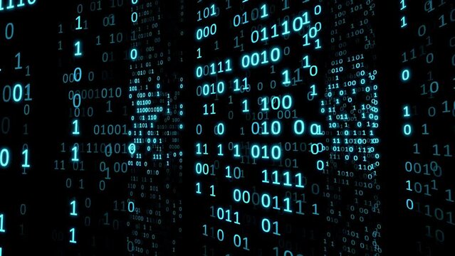 binary data columns 3d animation. Can be used to represent source code programming, internet big data or software computing calculations