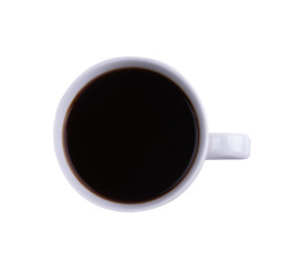 top view of black coffee in a cup of coffee on white background on transparent.
