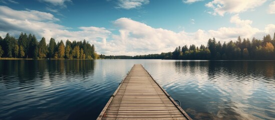 Wooden pier stretching into lake