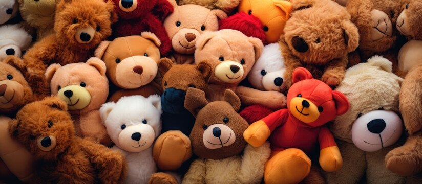 Many assorted teddy bears in a bunch