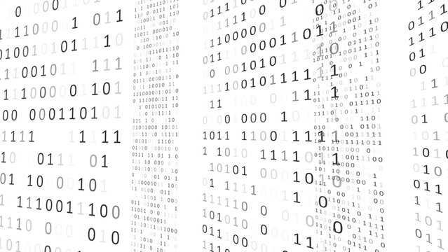 binary data columns 3d illustration. Can be used to represent source code programming, internet big data or software computing calculations