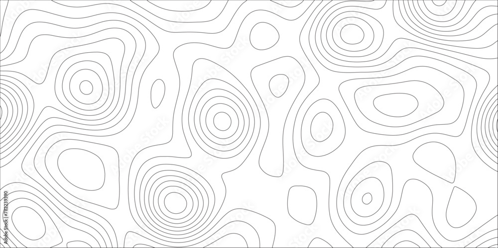 Poster Ocean topographic line map with curvy wave isolines vector illustration. Abstract topographic contours map background, Vector contour topographic map. Cartography texture abstract banner use..