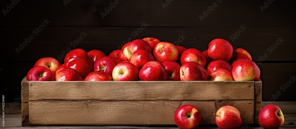 Aufkleber Wooden crate with assorted apples on table