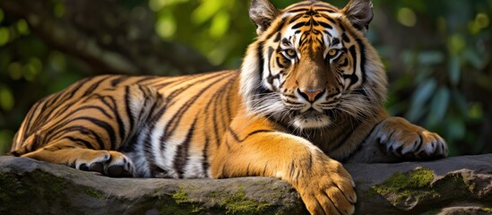 Obraz premium Sumatran tiger resting on a rock