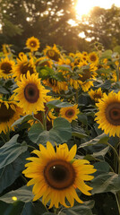 Sunset over a field of sunflowers