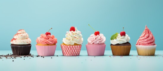 Fototapeta premium Cupcakes Varieties on Blue Background