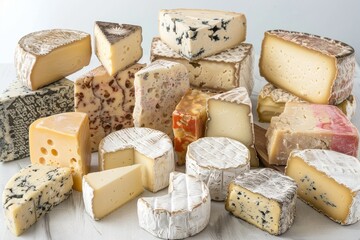 Variety of cheeses in different forms and sizes