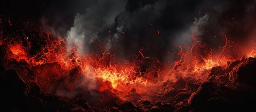 Large lava cave with red and black volcanic rock