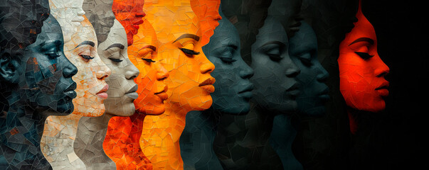 Banner Mosaico con ilustración de Concepto de mujer multirracial