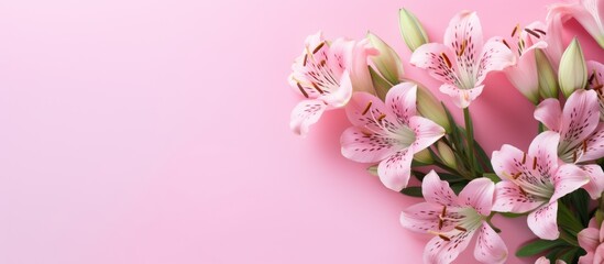 Fototapeta na wymiar Alstroemeria in full bloom against a soft pink backdrop