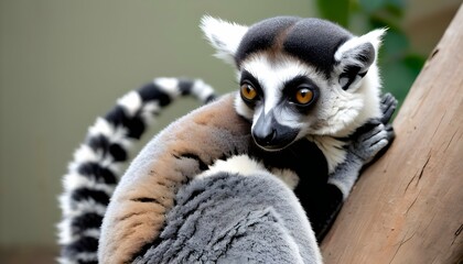 A-Lemur-With-Its-Tail-Curled-Around-Its-Body-Rest-Upscaled_15 - obrazy, fototapety, plakaty