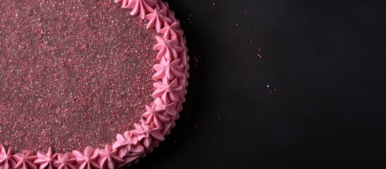 Pink cake with frosting on black surface - obrazy, fototapety, plakaty