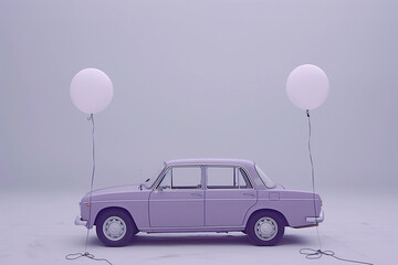 An electric car with two balloons attached to it, showcasing sustainability and eco-friendly transportation. - 782243554