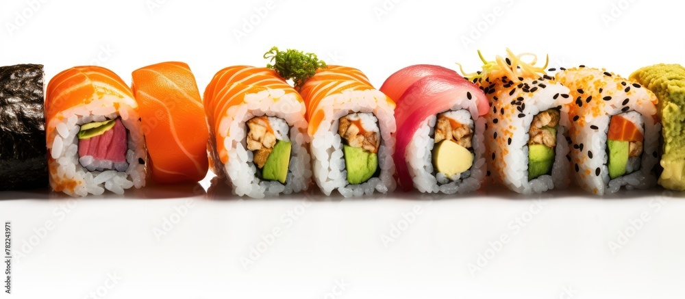 Aufkleber row of assorted sushi rolls with various toppings