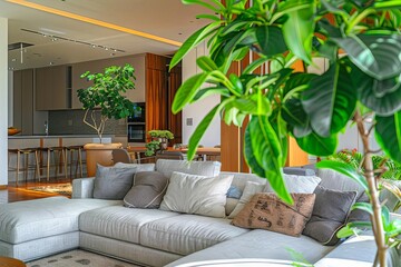 indoor oasis lush green tree thriving in cozy living room interior design photography