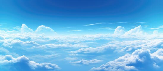 Bright sun shines over blue sky with clouds