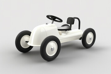 A white toy car featuring a sleek black seat, embodying a modern and eco-friendly design.