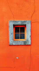 Fototapeta na wymiar Orange textured wall with a small square window