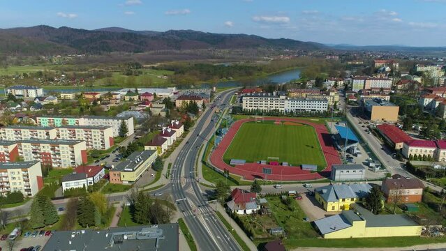 Beautiful Mountain Landscape Panorama Sanok Aerial View Poland