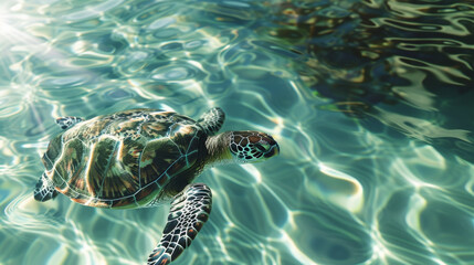 Sea turtle swimming in clear ocean water