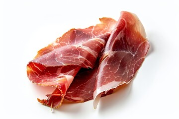 Whole dry Spanish ham isolated on white background with other cured meats like Italian Prosciutto Crudo or Parma ham