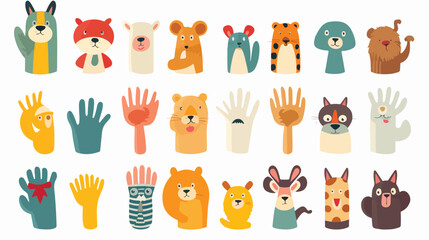 Animal hand puppets flat set for web design. Cartoo