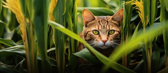 Cat camouflaged in dense foliage