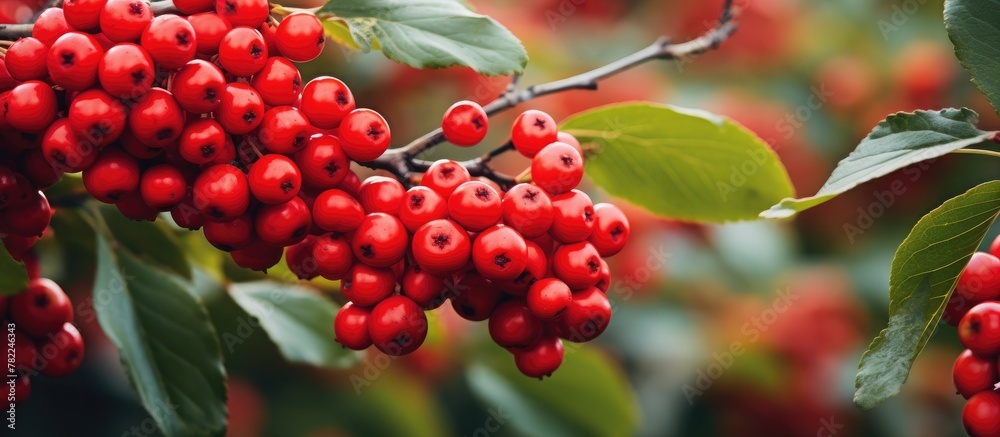 Poster red berries cluster on tree