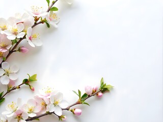 Obraz premium watercolor illustration of a tree with cherry blossom, flowers and branches spring background, flowers and leaves on white background.