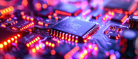 Heart of the Digital World, Close-Up of a Microchip and Processor, The Intricate Dance of Technology and Engineering