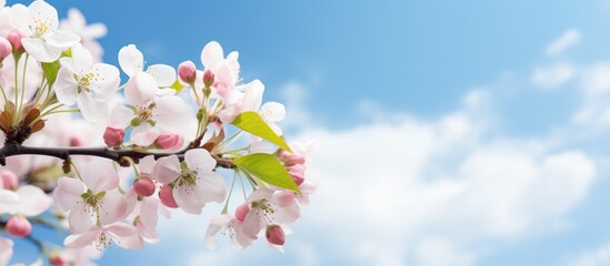 Close-up of apple blossoms on a tree branch