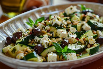 Zucchini salad with feta and olives