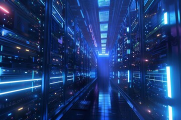 futuristic data center with server racks cooling systems and redundant power supplies 3d illustration