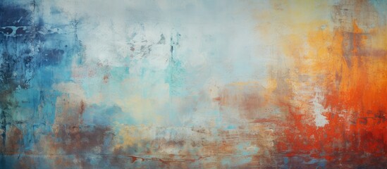 Abstract painting with blue, orange, and white hues