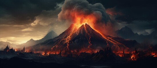 Volcano with molten lava flowing - obrazy, fototapety, plakaty