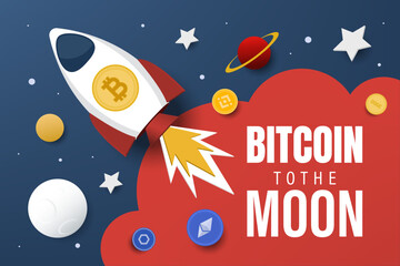 bitcoin to the moon. cryptocurrency concept. vector illustration