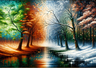 Four seasons: Winter, Summer, Spring and fall, concept