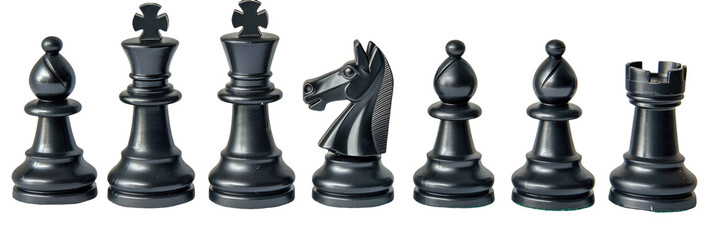 Black Chess Pieces Row