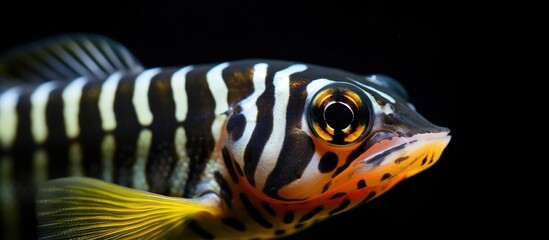 Zebra Fish Swimming with Unique Black and White Stripes and Yellow Tail