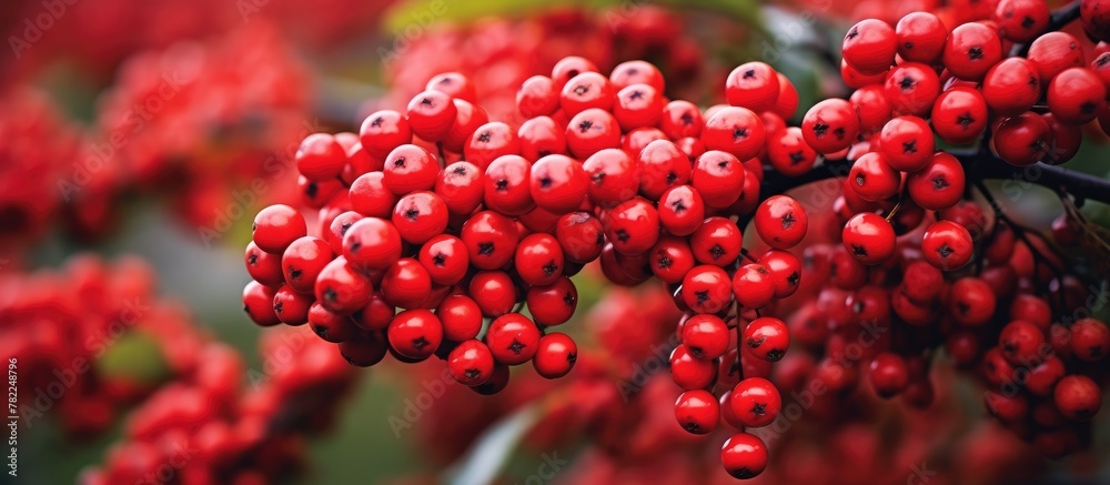 Poster red berries cluster on tree