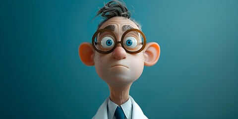 Studious and Vigilant Doctor Character with Glasses Peering Intently Focused on Important Discoveries and Intellectual Pursuits - obrazy, fototapety, plakaty