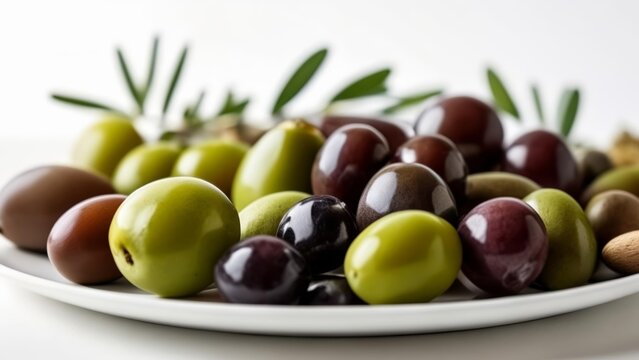  A colorful assortment of olives on a plate
