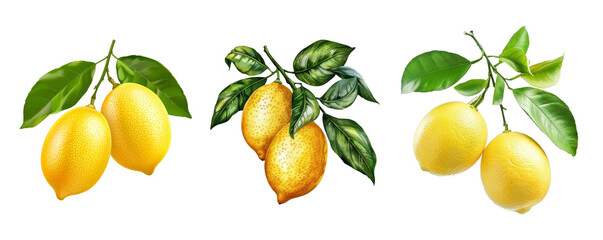 Two Lemon fruits hanging with branch and leaves