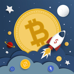 bitcoin to the moon. cryptocurrency concept. vector illustration